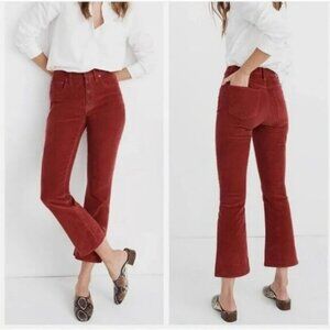 Madewell Cali Demi Boot Cut Corduroy Pants Jeans 24 Cropped High Rise Rust Red